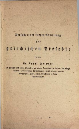 Versuch einer kurzen Anweisung zur Griechischen Prosodie