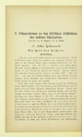 II. Präparationen zu den biblischen Geschichten des sechsten Schuljahres