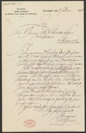 Brief an B. Schott's Söhne : 17.06.1914