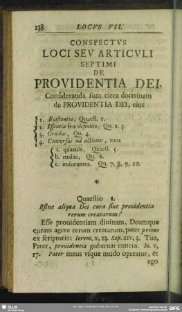 Conspectus Loci Seu Articuli Septimi De Providentia Dei