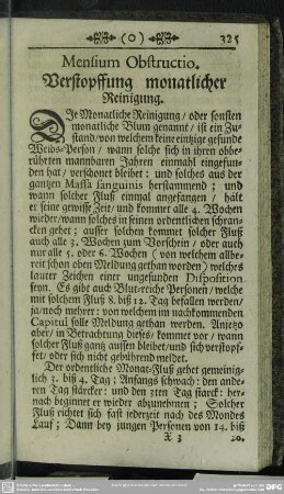 Mensium Obstructio. Verstopffung monatlicher Reinigung