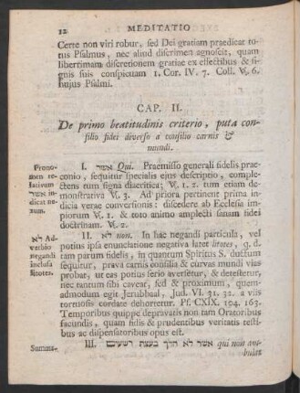 Cap. II. De primo beatitudinis criterio, puta consilio fidei diverso a consilio carnis & mundi