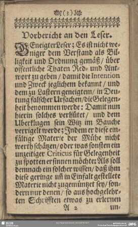 Vorbericht an den Leser