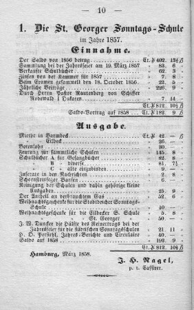 1. Die St. Georger Sonntags-Schule im Jahre 1857.