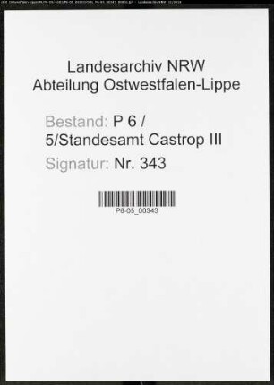 Sterberegister Standesamt Castrop-Rauxel Castrop III