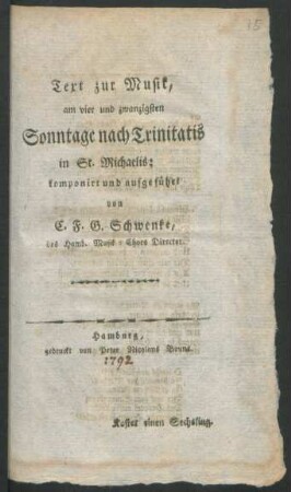 Text zur Musik, am vier und zwanzigsten Sonntage nach Trinitatis in St. Michaelis