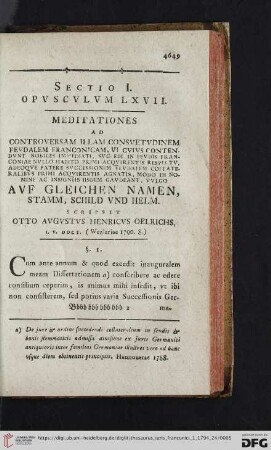 Sectio I. Opvscvlvm LXVII