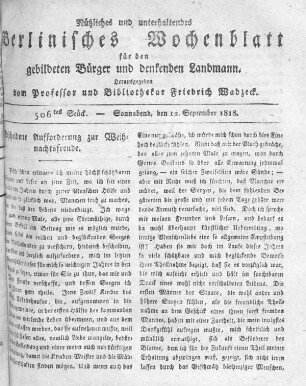 506tes Stück, Sonnabend den 12. September 1818