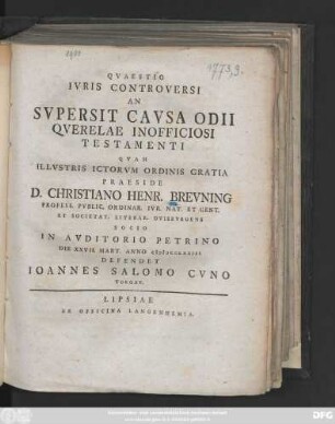 Quaestio Ivris Controversi An Svpersit Cavsa Odii Qverelae Inofficiosi Testamenti