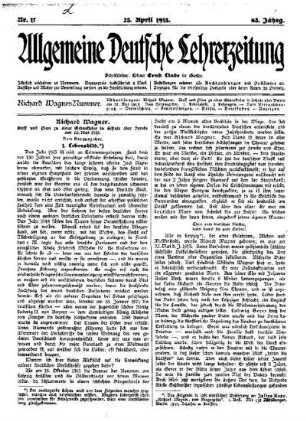 Richard Wagner : Stoff und Plan zu einer Gedenkfeier in Schule oder Verein am 22. Mai 1915 ; 1. Lebensbild