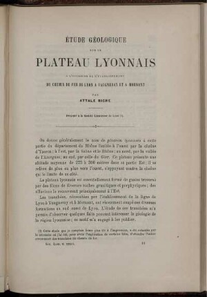 Étude Géologique Sur Le Plateau Lyonnais
