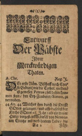 Entwurff Der Päbste Ihrer Merckwürdigen Thaten.