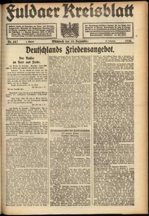 Erste Ausgabe vom Mittwoch, den 13. Dezember 1916.