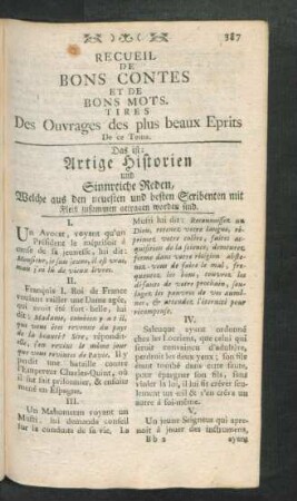 Recueil De Bons Contes Et De Bons Mots. Tires ... Das ist: Artige Historien und Sinnreiche Reden ...