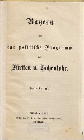 Bayern und das politische Programm des Fürsten v. Hohenlohe