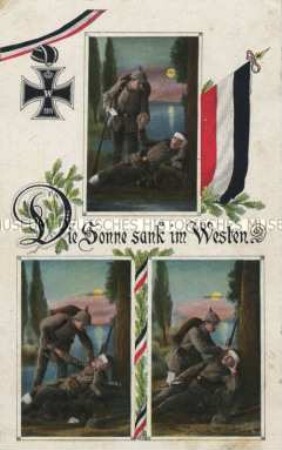 Sterbender Soldat an der Seite eines Kameraden (Studioaufnahme)