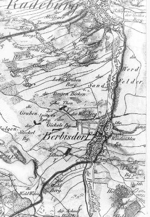 Radeburg-Berbisdorf. Ausschnitt aus: Oberreit, Sect. Großenhain, 1841/43