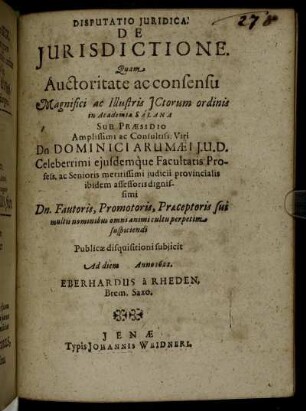 Disputatio Iuridica. De Iurisdictione
