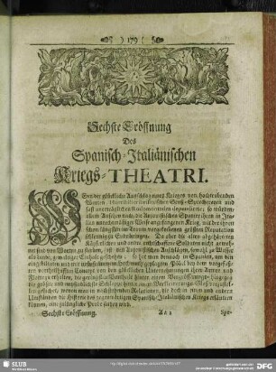 Sechste Eröffnung Des Spanisch-Italiänischen Kriegs-Theatri