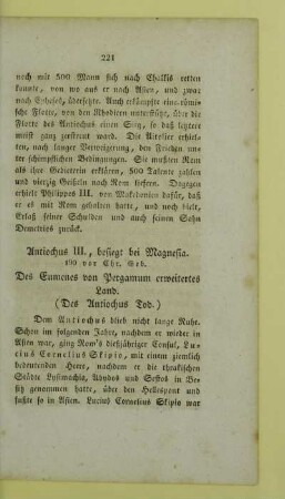 Antiochus III., besiegt bei Magnesia. 190 vor Chr. Geb. Des Eumenes von Pergamum erweitertes Land. (Des Antiochus Tod.)