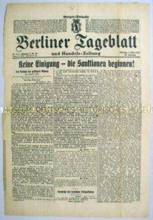 "Berliner Tageblatt" zum Beginn der Sanktionen der Siegermächte wegen rückständiger Reparationsleistungen