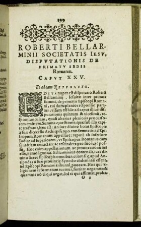 Roberti Bellarmini Societatis Iesu, Disputationis De Primatu Sedis Romanæ.