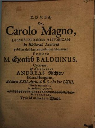 De Carolo Magno dissertationem historicam