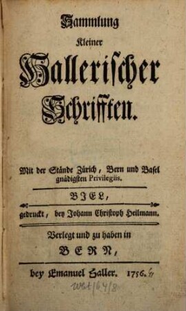 Sammlung Kleiner Hallerischer Schrifften