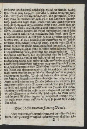 Des Edelmans von Florentz Vorred.