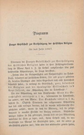 385-389 Miscelle : Programm der Haager Gesellschaft zur Vertheidigung der christlichen Religion für das Jahr 1867