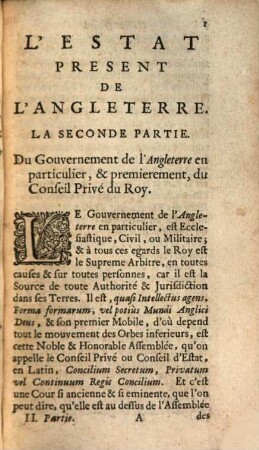 L' Estat Present De L'Angleterre : Avec plusieurs reflexions sur son ancien estat, 2