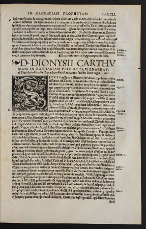 D. Dionysii Carthusiani In Zachariam Prophetam Enarrat.