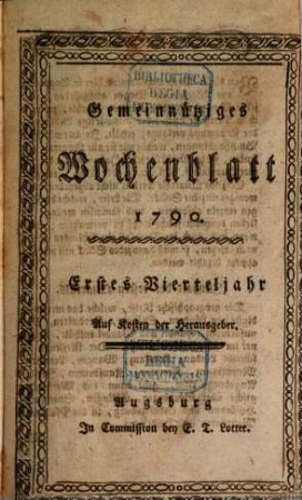 Gemeinnütziges Wochenblatt, 1790 = Jg. 1/2