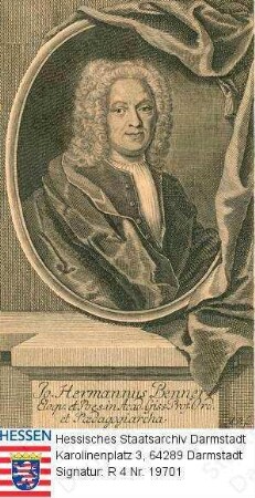 Benner, Johann Hermann, Prof. (1699-1782) / Porträt, vorblickendes Brustbild in Medaillon mit Sockelinschrift