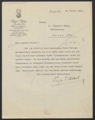 Brief an B. Schott's Söhne : 19.01.1922