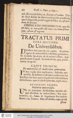 TRACTATUS PRIMI PARS SECUNDA. De Universalibus.