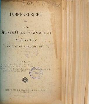 Jahresbericht des Kais.-Königl. Staats-Obergymnasiums in Böhm.-Leipa : am Ende d. Schuljahres ..., 1884