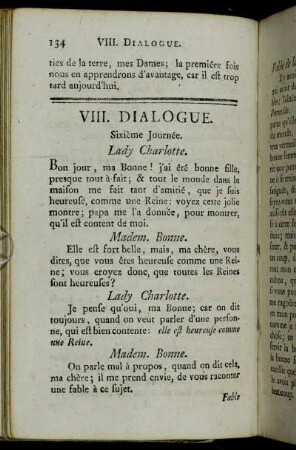 VIII. Dialogue. Sixième Journée.