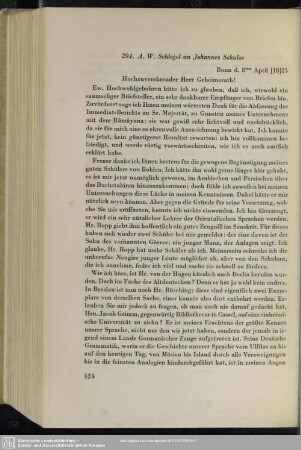 August Wilhelm von Schlegel an Johannes Schulze, Bonn, 08.04.1825