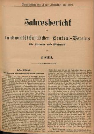1899: Jahres-Bericht des Landwirthschaftlichen Central-Vereins für Littauen und Masuren
