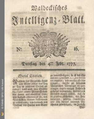 No. 16. Dienstag den 4ten Febr. 1777