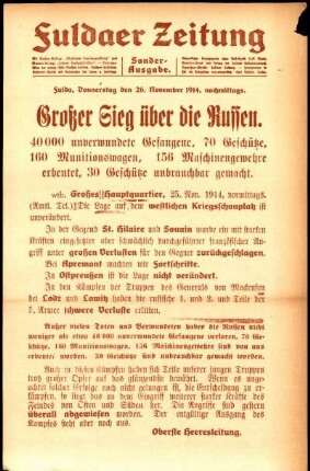 Ausgabe vom Donnerstag, den 26. November 1914.