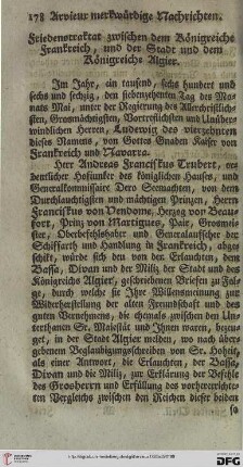 Friedenstraktat zwischen dem Königreiche Frankreich, und der Stadt und dem Königreiche Algier