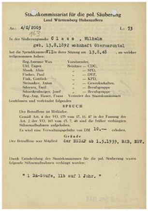Class, Wilhelm