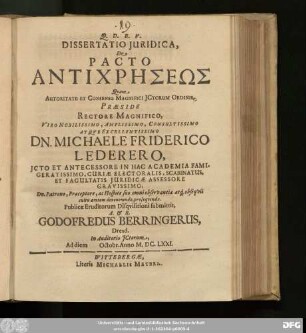 Dissertatio Iuridica, De Pacto Antichrēseōs