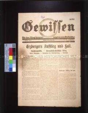 Konservativ-nationalistische Wochenzeitung (?) "Gewissen" zur Außenpolitik von Erzberger