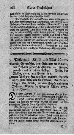 9. Philologie, Kritik und Alterthümer.