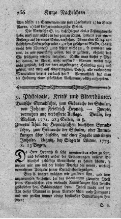 9. Philologie, Kritik und Alterthümer.