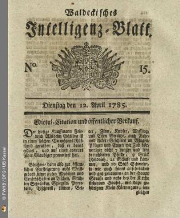 No. 15, Dienstag den 12. April 1785