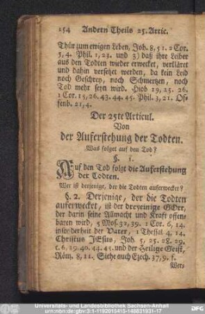 Der 25te Articul. Von der Auferstehung der Todten.